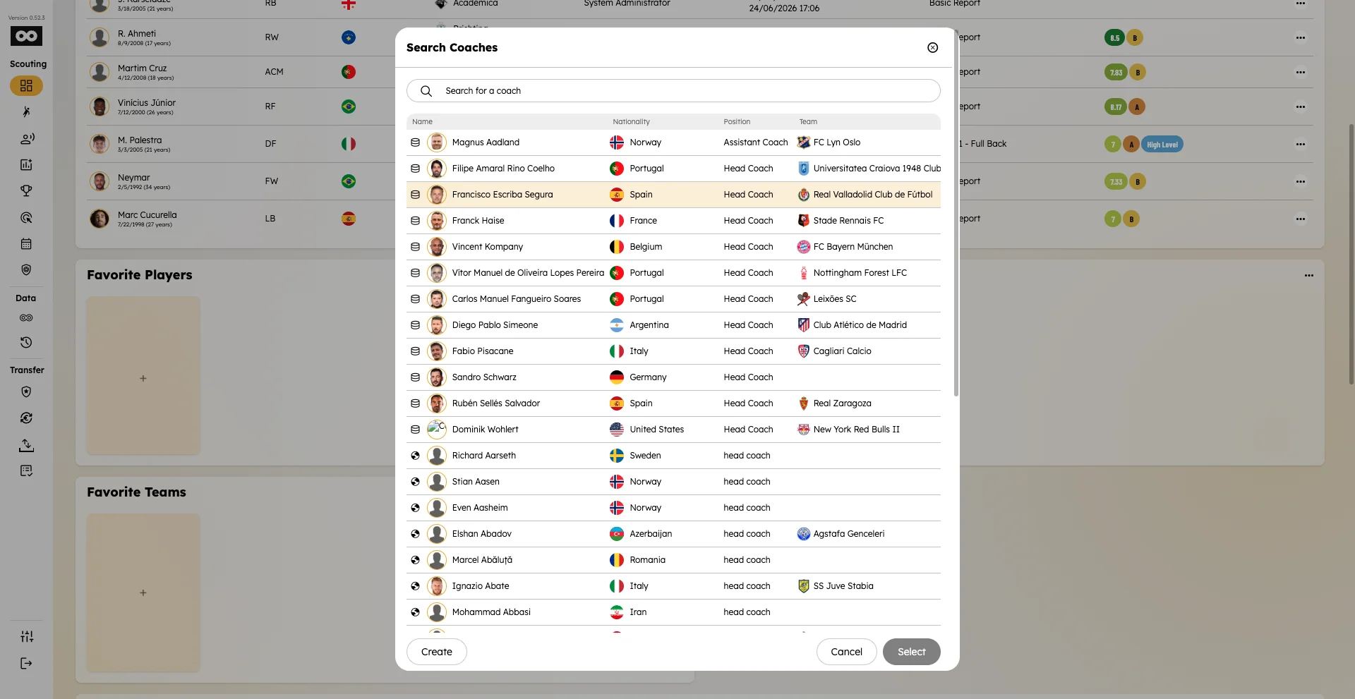 Favorite Coaches widget