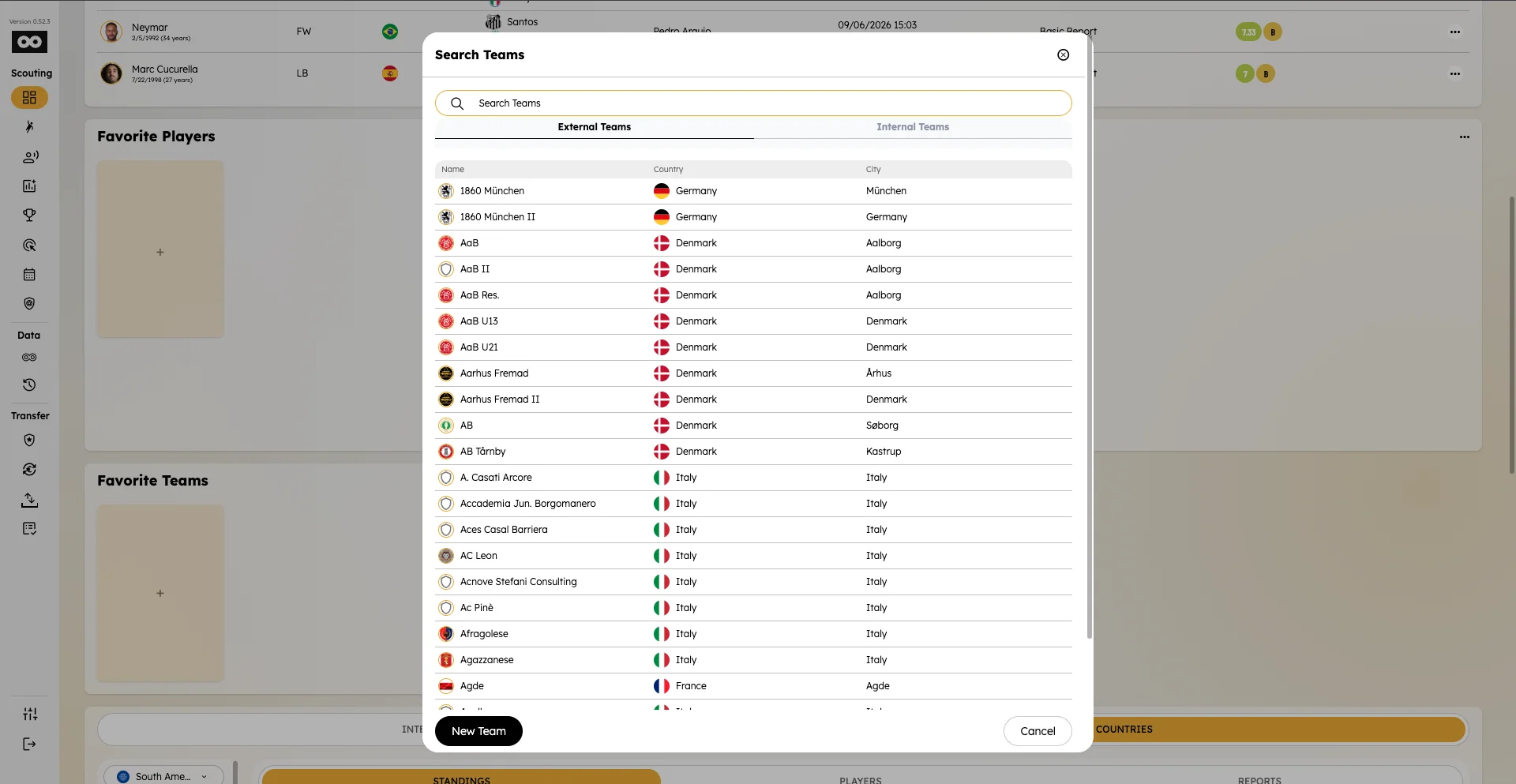 Favorite Teams widget
